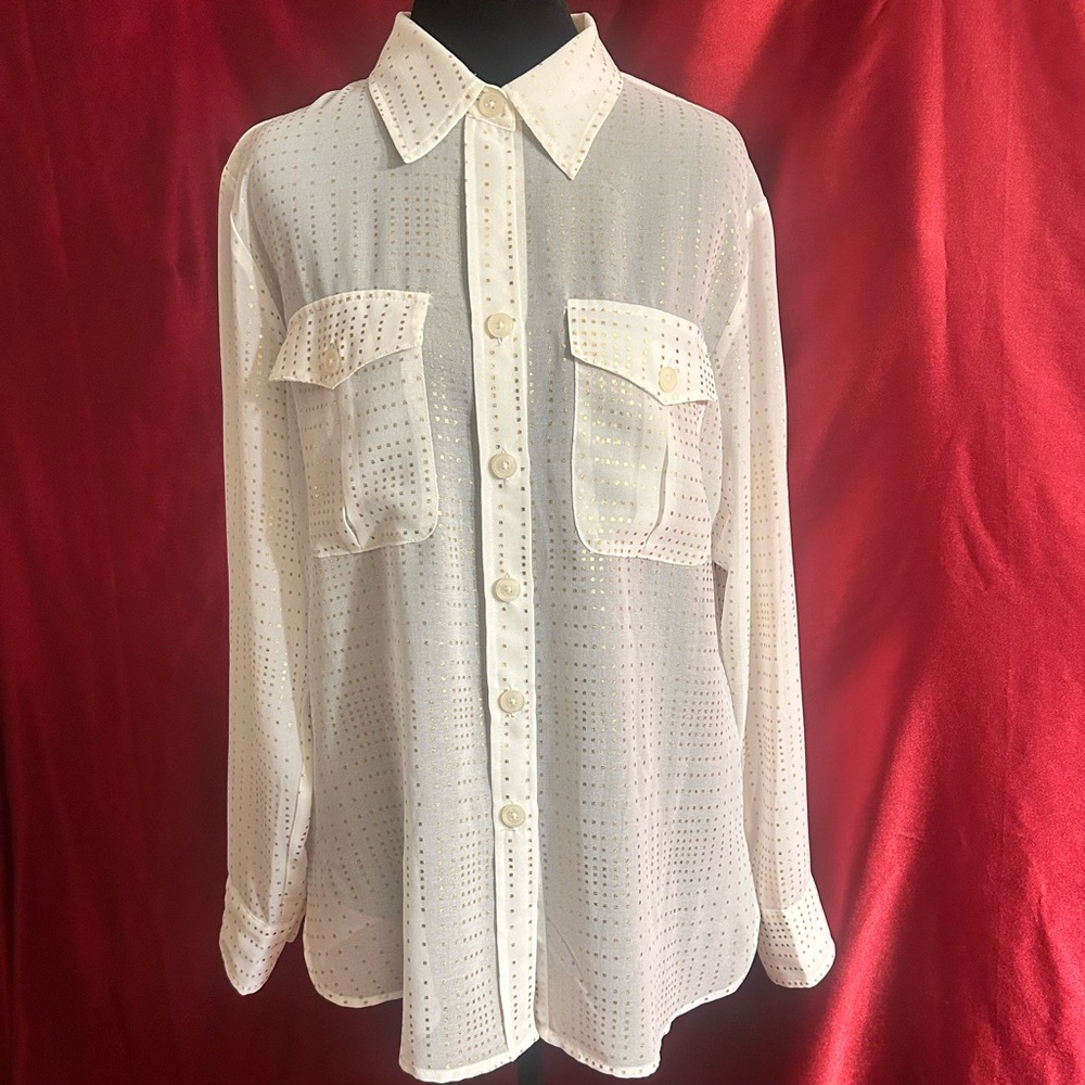 Ellen Tracy sheer top with tiny gold squares